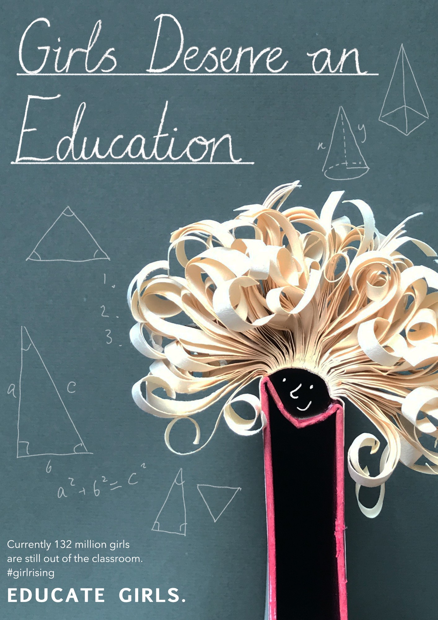 Speculative poster campaign promoting girls’ education across the world. Created by photographing an adapted book.