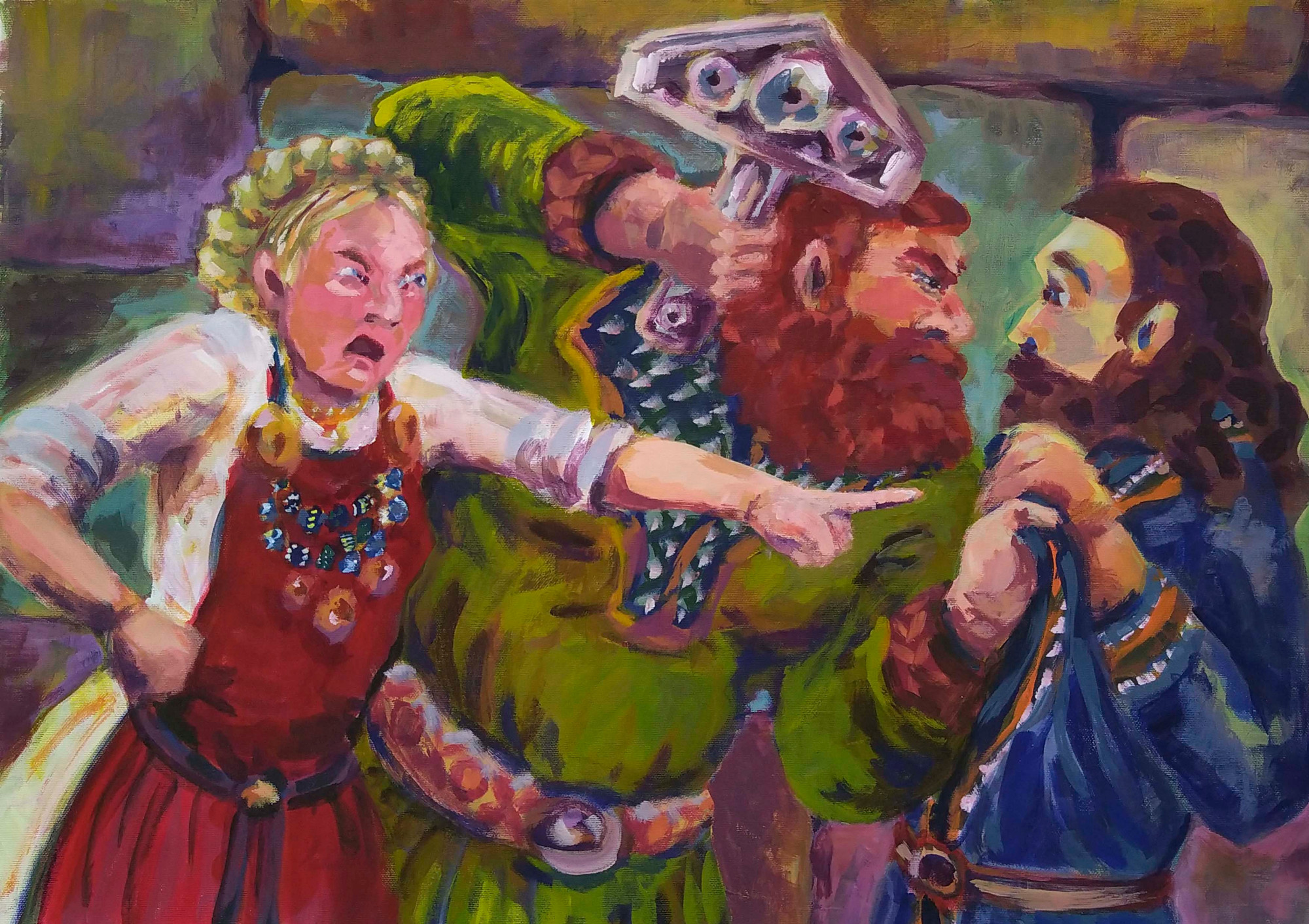'Loke Gets Another Change'. As part of my last term I retold and illustrated the old Nordic myth of how the world was built around Asgard.