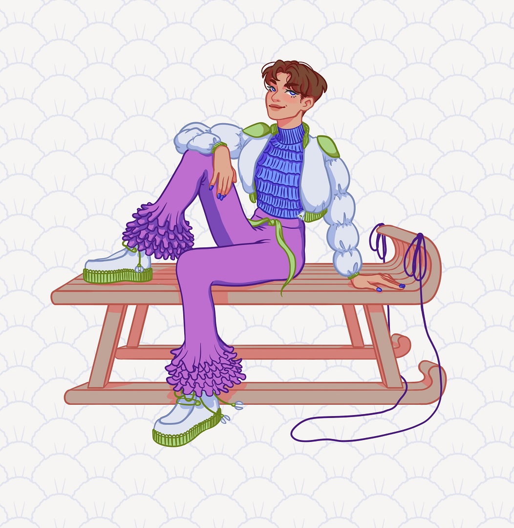 The personified month of January, in an outfit inspired by the month’s birth flowers Carnation and Snowdrop. For my final project, Seasonal Euphoria pt 1.