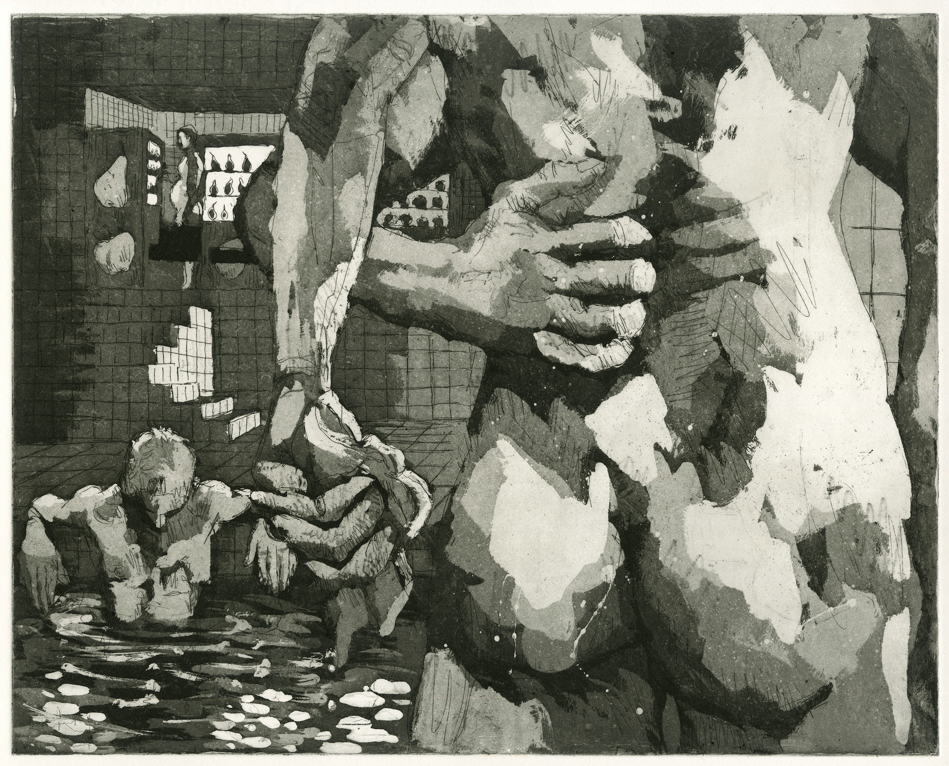 Why Can’t They Draw Fruit (Onsen)? #3, Etching with hard ground, soft ground, aquatint. 40x30cm.